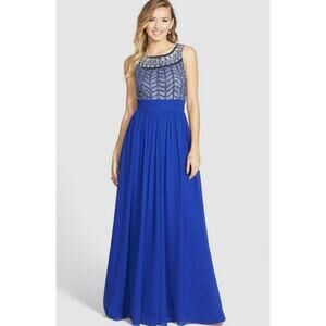 JS Collections Halter Embellished Chiffon Gown Dress Navy Blue Women's 4 New